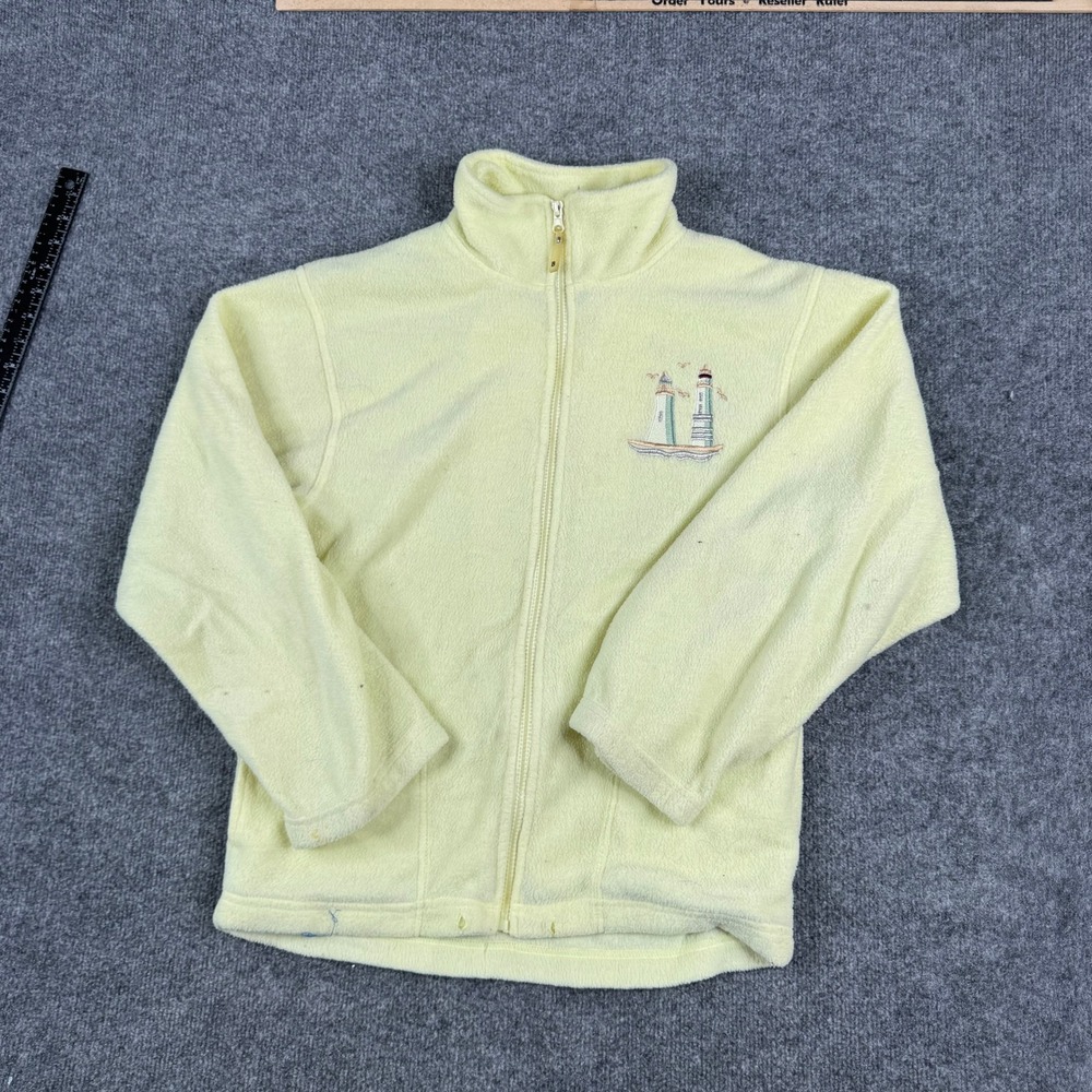 Basix Fleece Jacket Womens Size L Yellow Lighthouse Embroidered Full Zip Mock